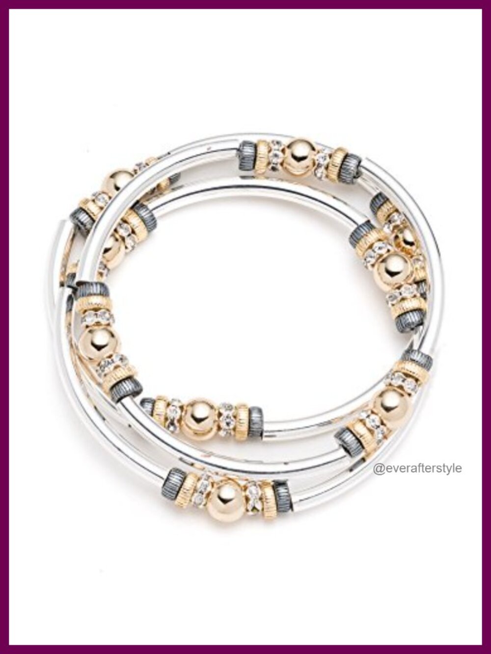 Set of 3 Stretch Bangles Tri Tone Stackable Bracelets 2.25in Diameter